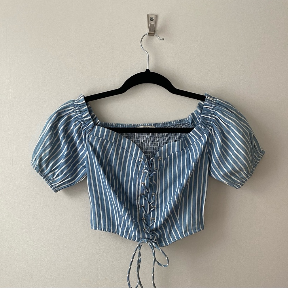 striped corset puff sleeve top